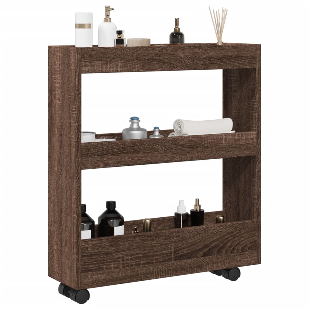 Narrow Storage Trolley 3 Tier Brown Oak Engineered Wood - vid-855247 - Decor Base
