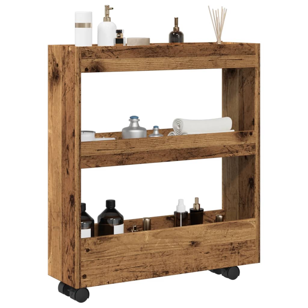Narrow Storage Trolley 3 Tier Old Wood Engineered Wood - vid-855248 - Decor Base