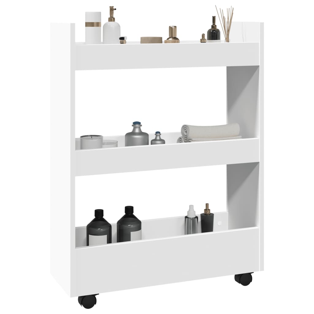 Narrow Storage Trolley 3 Tier White Engineered Wood - Brittle & Co
