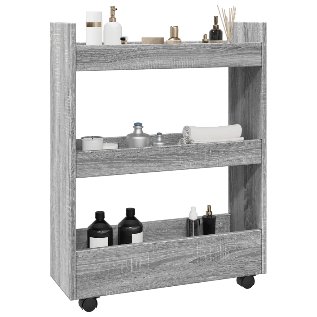 Narrow Storage Trolley 3 Tier Grey Sonoma Engineered Wood - Brittle & Co