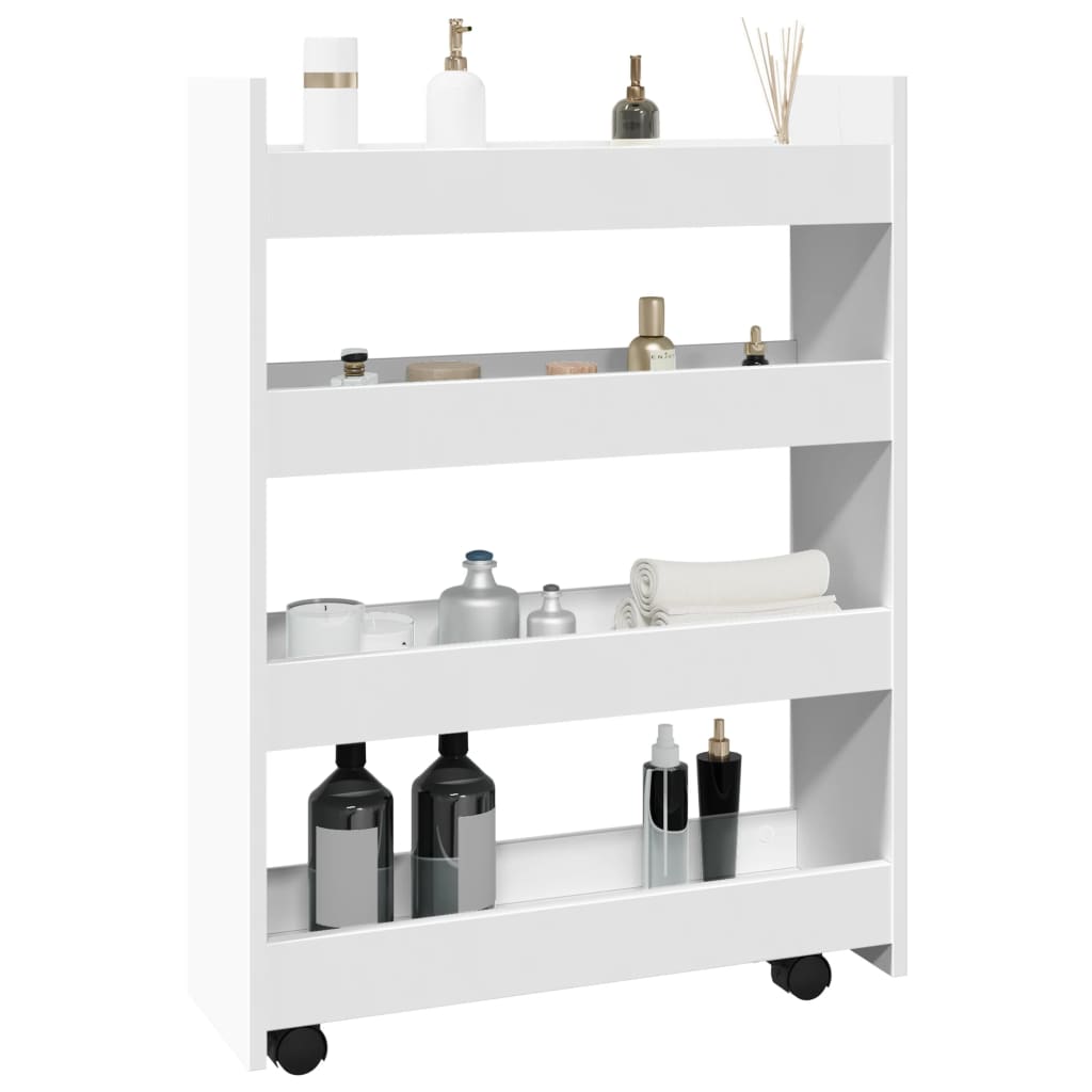 Narrow Storage Trolley 4 Tier White Engineered Wood - Brittle & Co