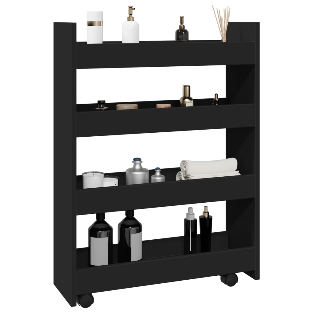 Narrow Storage Trolley 4 Tier Black Engineered Wood - Brittle & Co