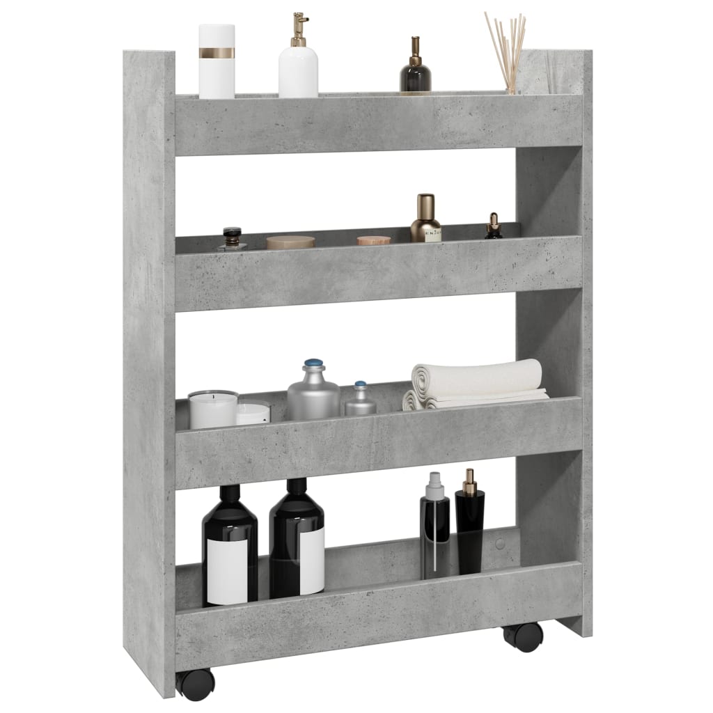 Narrow Storage Trolley 4 Tier Concrete Grey Engineered Wood - Brittle & Co