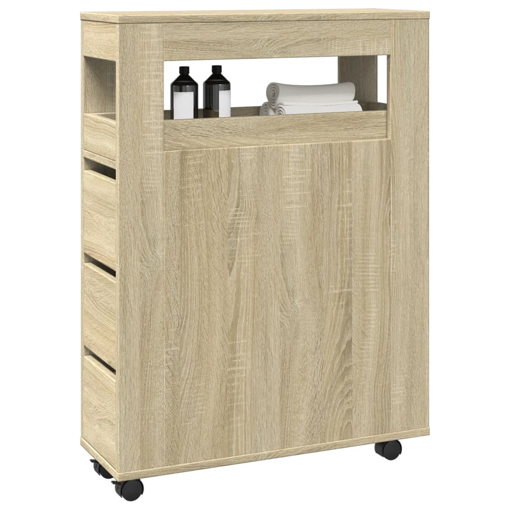 Narrow Bathroom Cabinet with Wheels Sonoma Oak Engineered Wood - Direct Imports