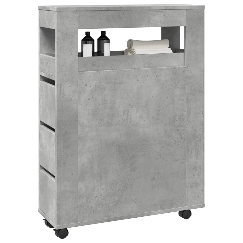 Narrow Bathroom Cabinet with Wheels Concrete Grey Engineered Wood - vid-855271 - Direct Imports