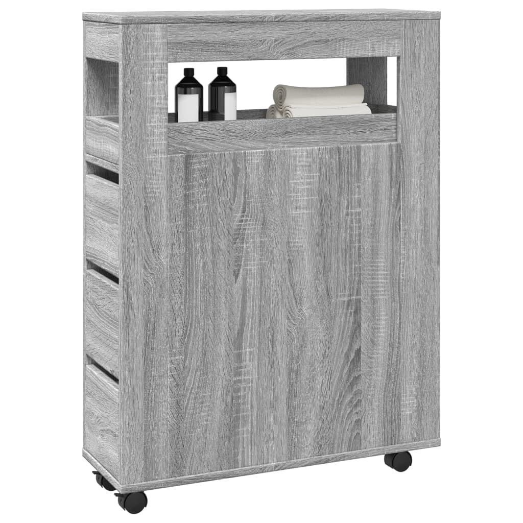 Narrow Bathroom Cabinet with Wheels Grey Sonoma Engineered Wood - vid-855273 - Direct Imports