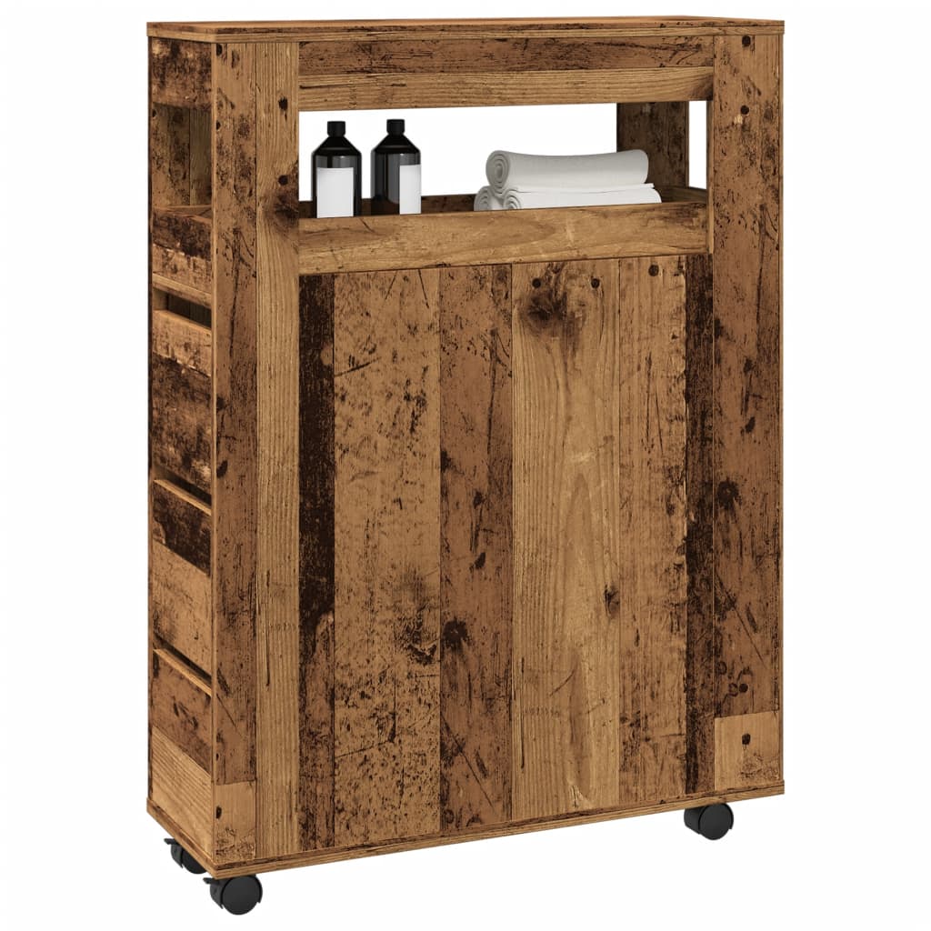 Narrow Bathroom Cabinet with Wheels Old Wood Engineered Wood - Style and Chic