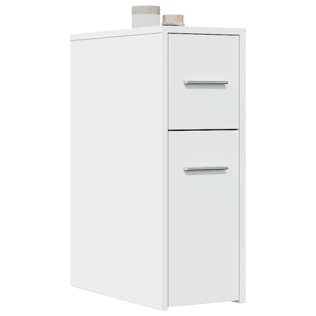 Narrow Bathroom Cupboard with Wheels White Engineered Wood - vid-855277 - Discount Dealers