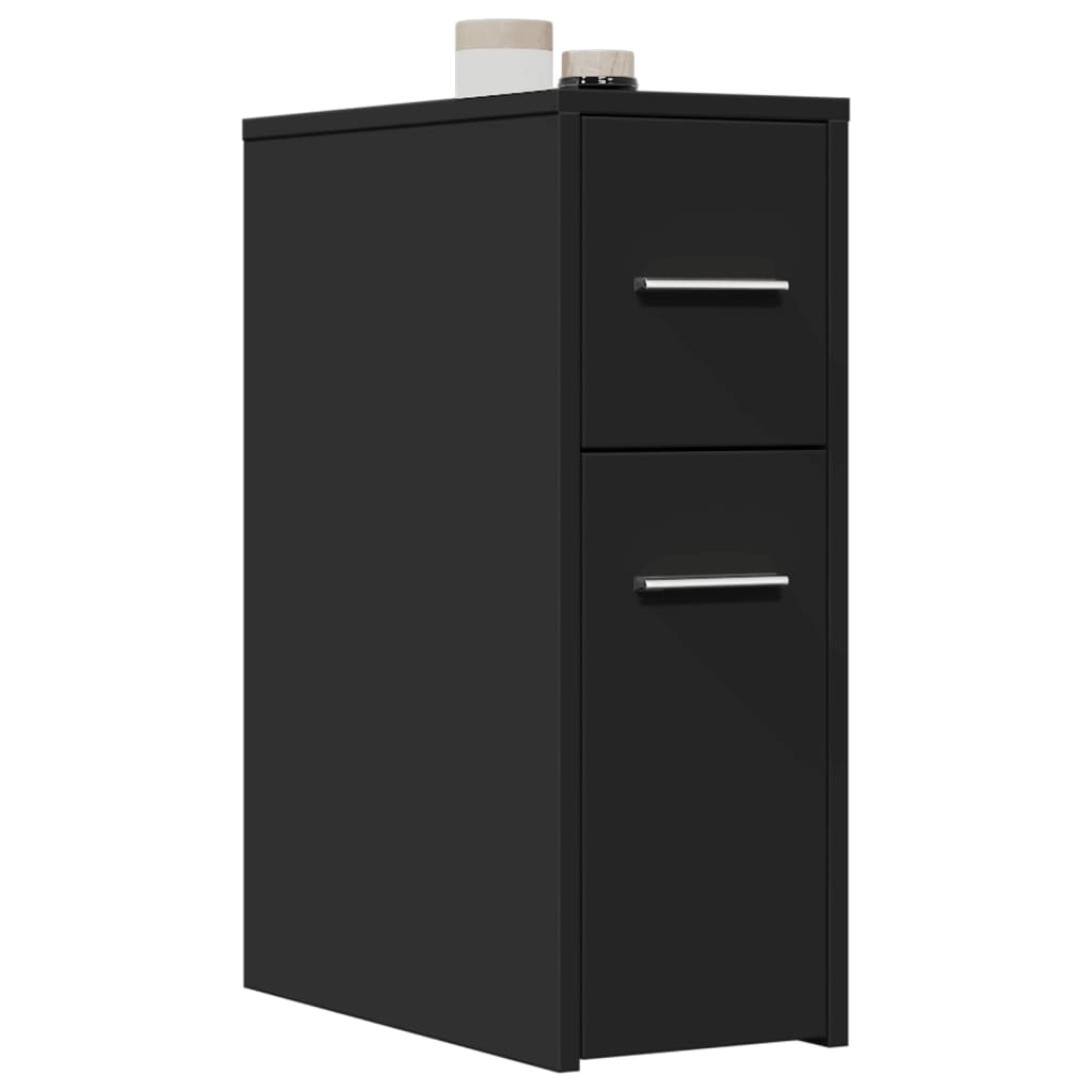 Narrow Bathroom Cupboard with Wheels Black Engineered Wood - vid-855278 - Discount Dealers