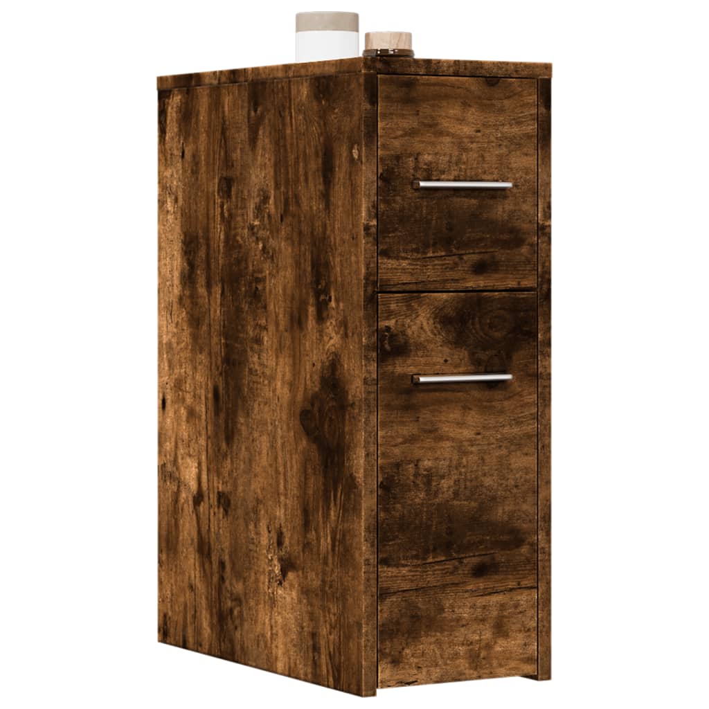 Narrow Bathroom Cupboard with Wheels Smoked Oak Engineered Wood - vid-855281 - Discount Dealers
