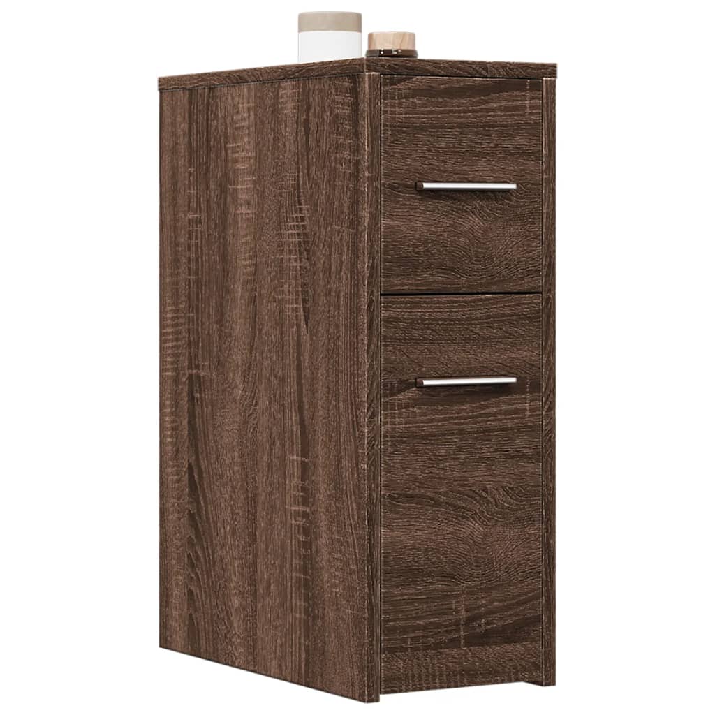 Narrow Bathroom Cupboard with Wheels Brown Oak Engineered Wood - vid-855283 - Discount Dealers
