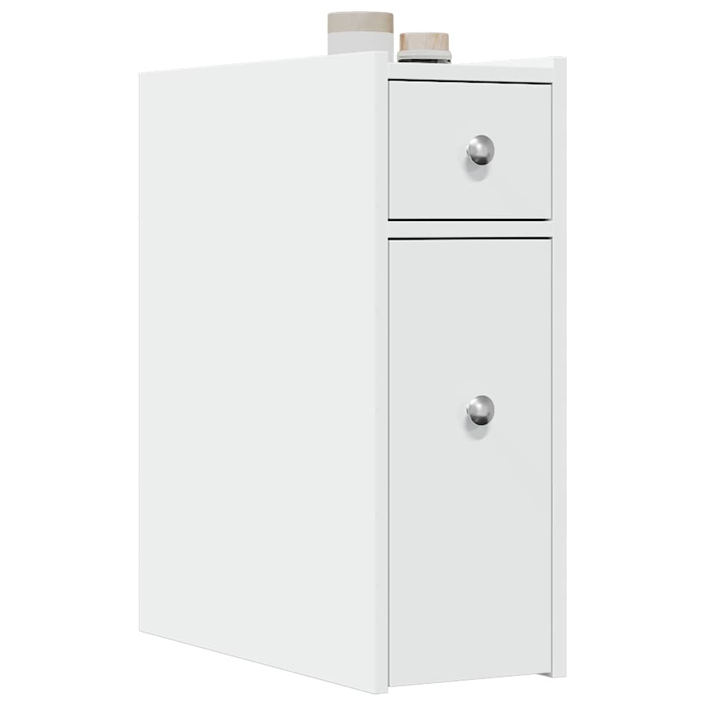 Narrow Bathroom Cupboard with Wheels White Engineered Wood - vid-855286 - Discount Dealers