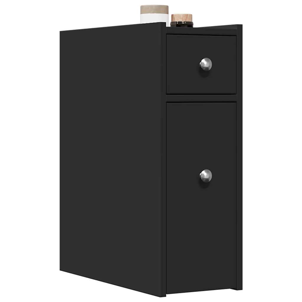 Narrow Bathroom Cupboard with Wheels Black Engineered Wood - vid-855287 - Discount Dealers