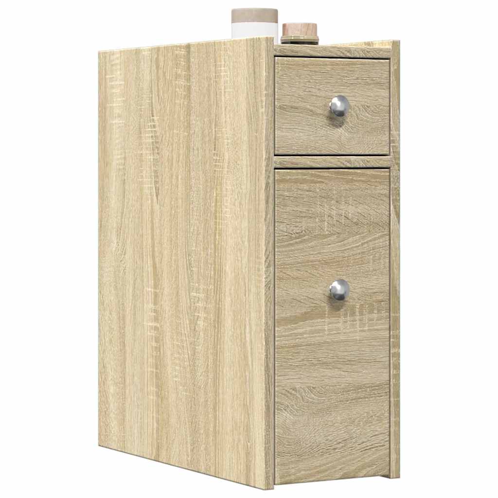 Narrow Bathroom Cupboard with Wheels Sonoma Oak Engineered Wood - vid-855288 - Discount Dealers