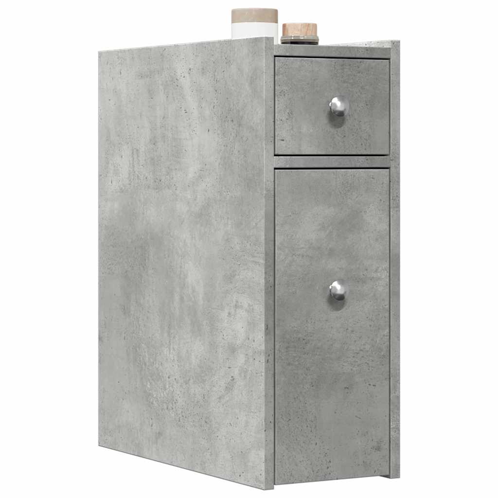 Narrow Bathroom Cupboard with Wheels Concrete Grey Engineered Wood - vid-855289 - Discount Dealers