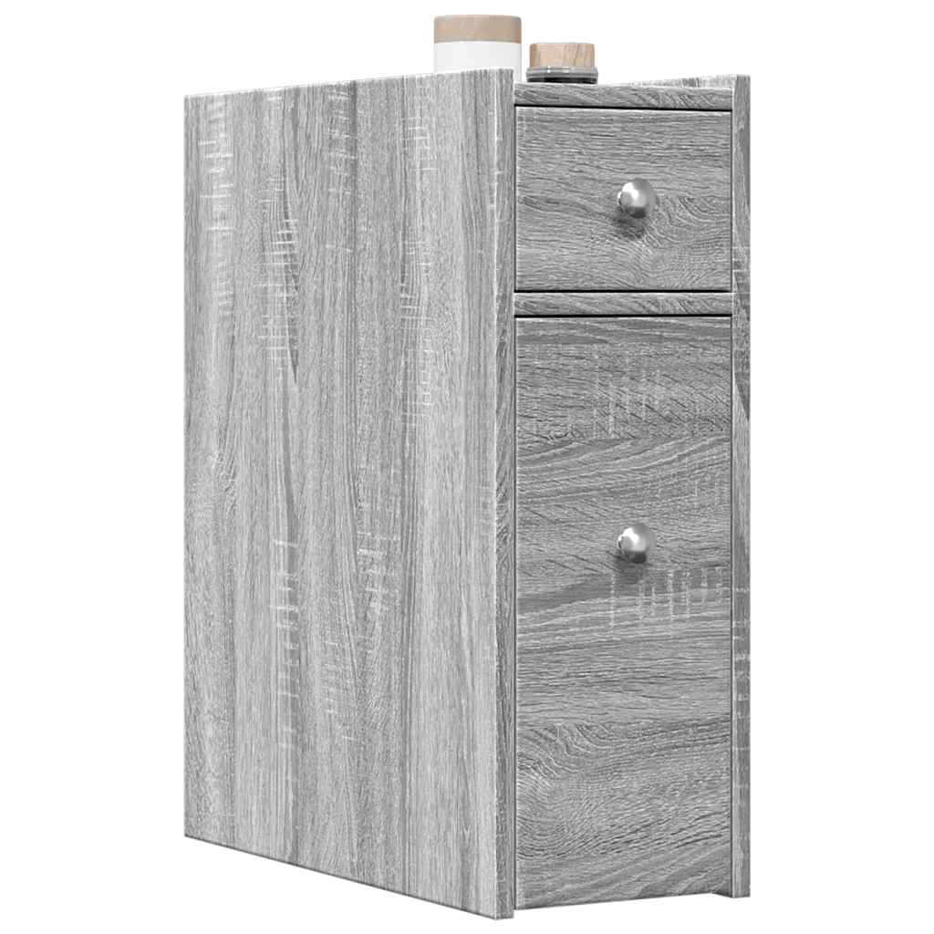 Narrow Bathroom Cupboard with Wheels Grey Sonoma Engineered Wood - vid-855291 - Discount Dealers