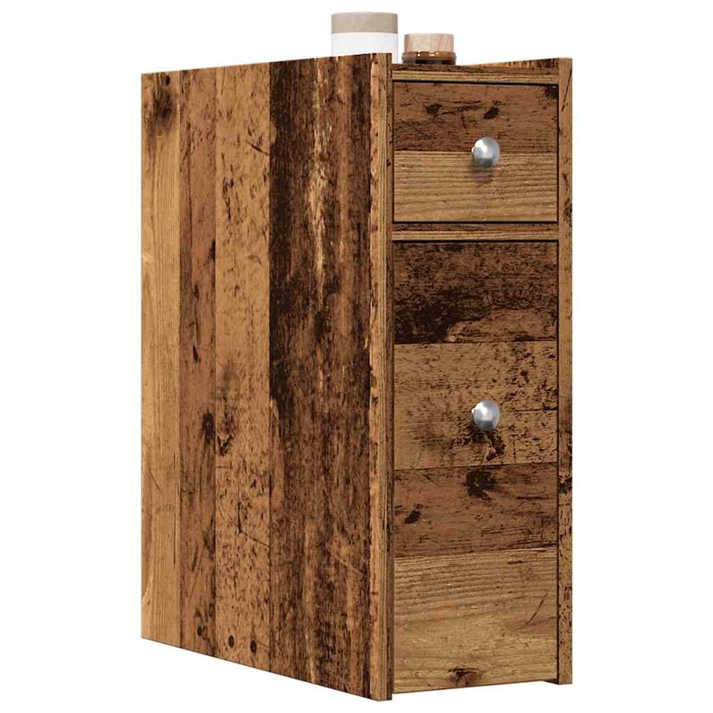 Narrow Bathroom Cupboard with Wheels Old Wood Engineered Wood - vid-855293 - Discount Dealers