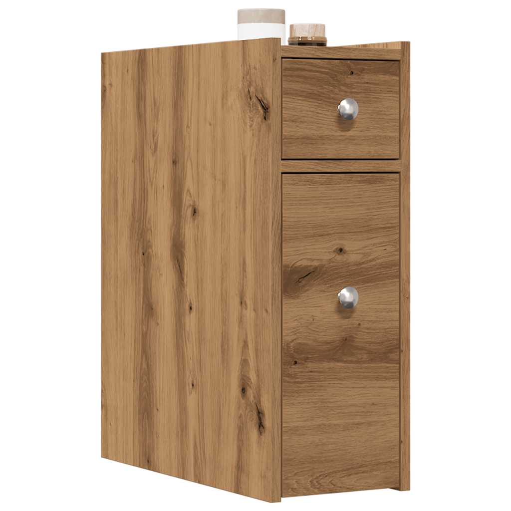Narrow Bathroom Cupboard with Wheels Artisian Oak Engineered Wood - Discount Dealers
