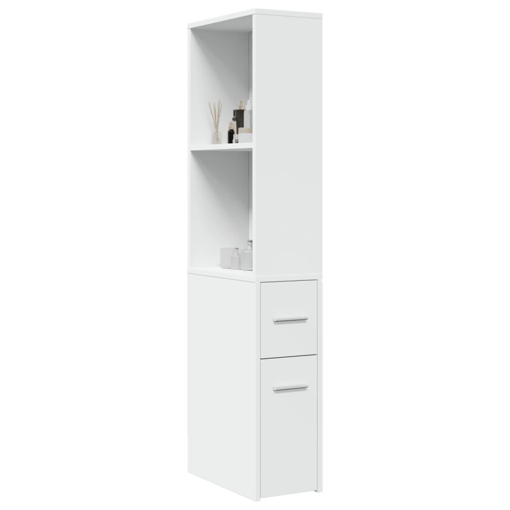 Narrow Bathroom Cupboard with Wheels White Engineered Wood - vid-855295 - Charlotte Dunes