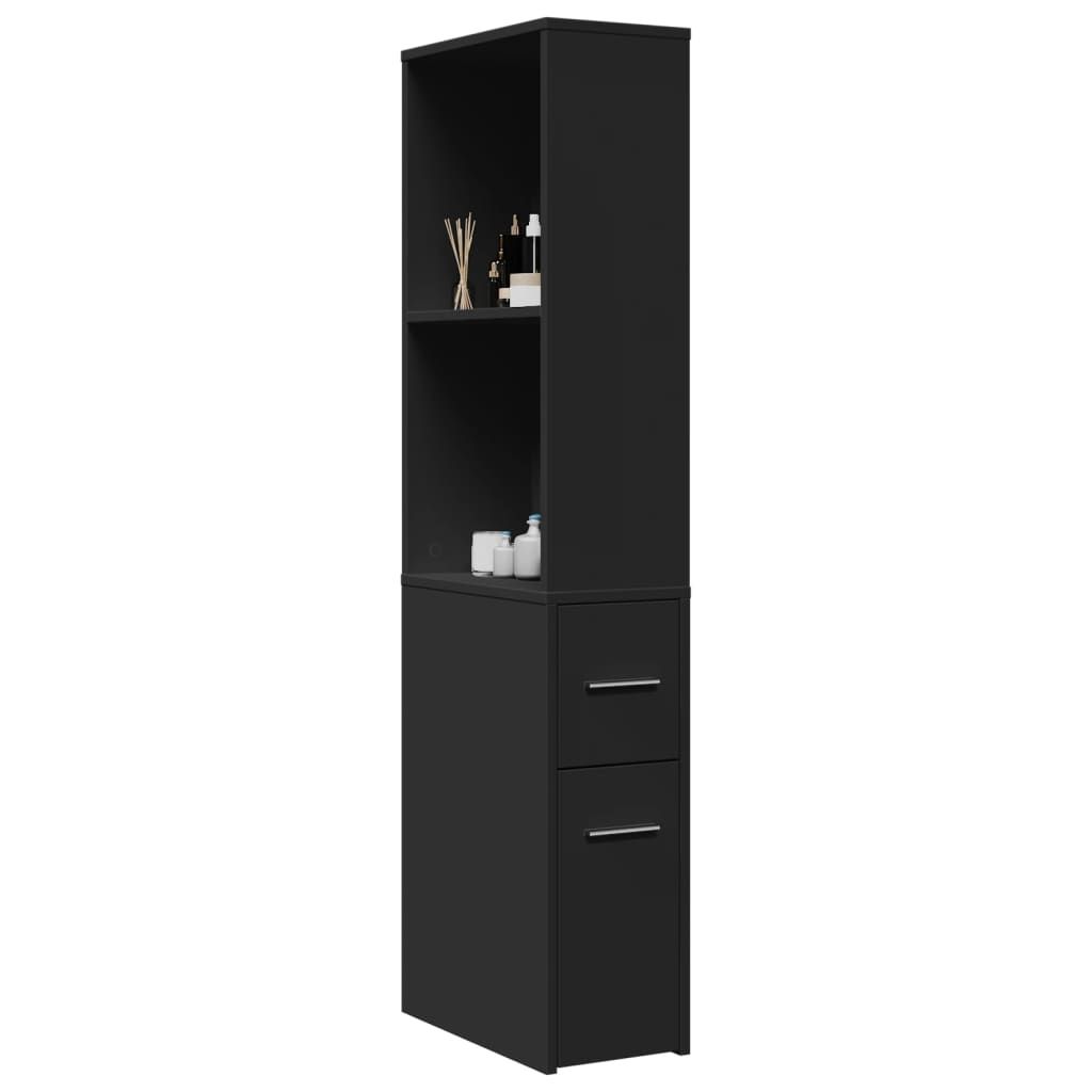 Narrow Bathroom Cupboard with Wheels Black Engineered Wood - vid-855296 - Charlotte Dunes