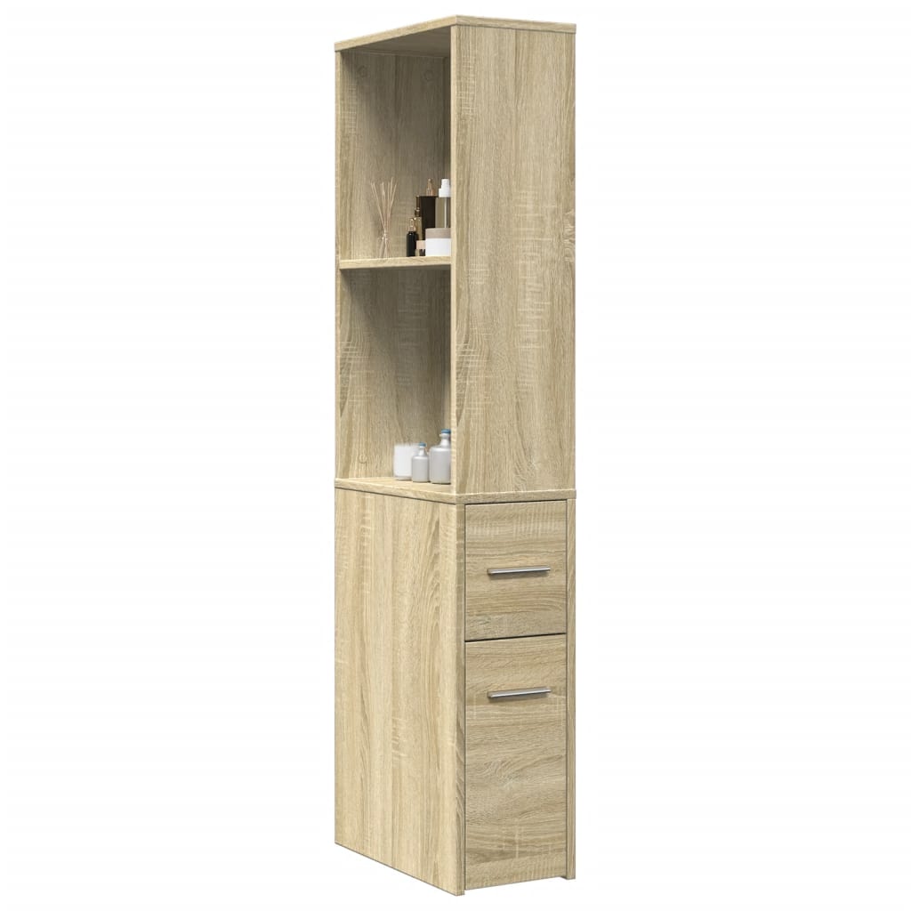 Narrow Bathroom Cupboard with Wheels Sonoma Oak Engineered Wood - vid-855297 - Charlotte Dunes