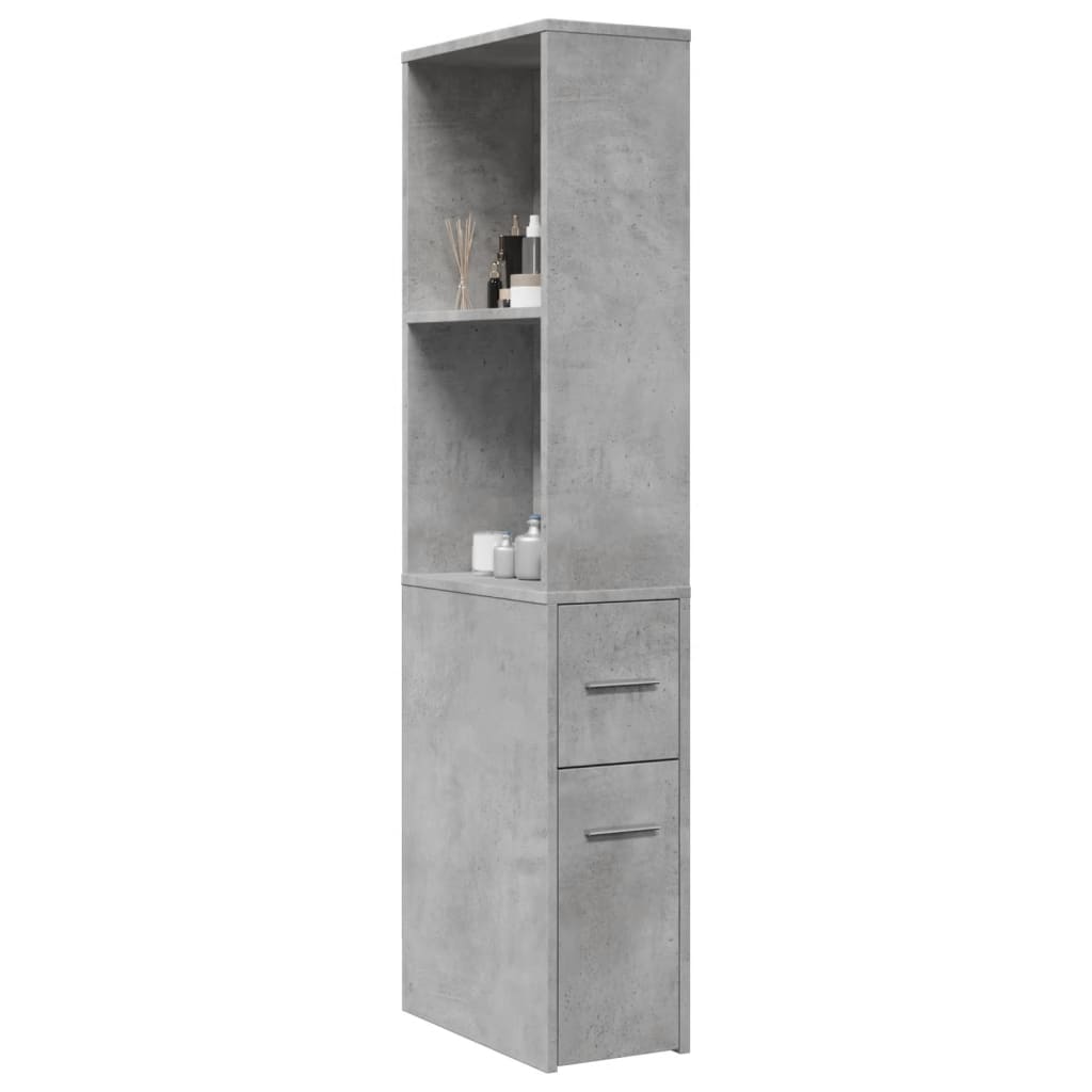 Narrow Bathroom Cupboard with Wheels Concrete Grey Engineered Wood - vid-855298 - Charlotte Dunes