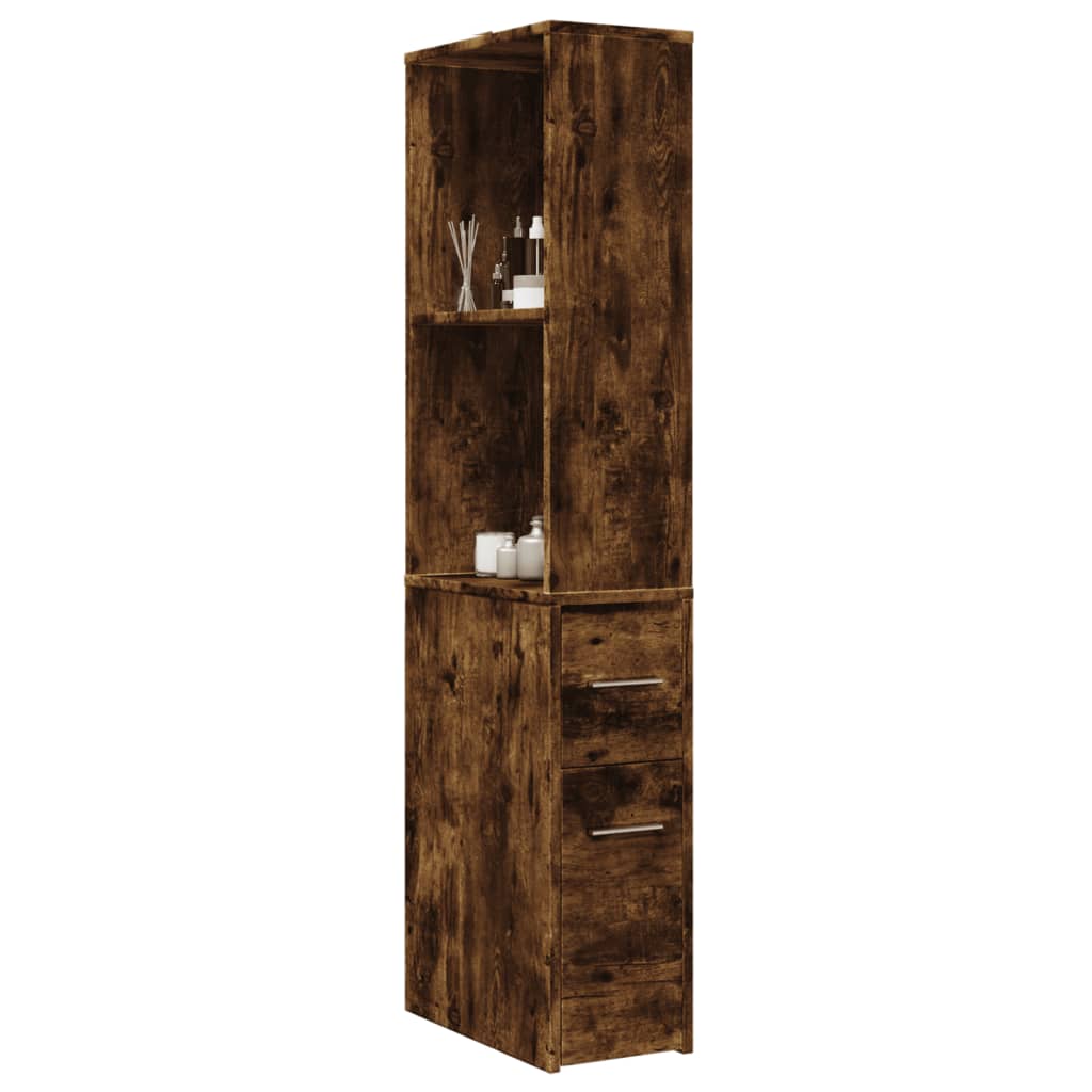 Narrow Bathroom Cupboard with Wheels Smoked Oak Engineered Wood - Merkel Designers