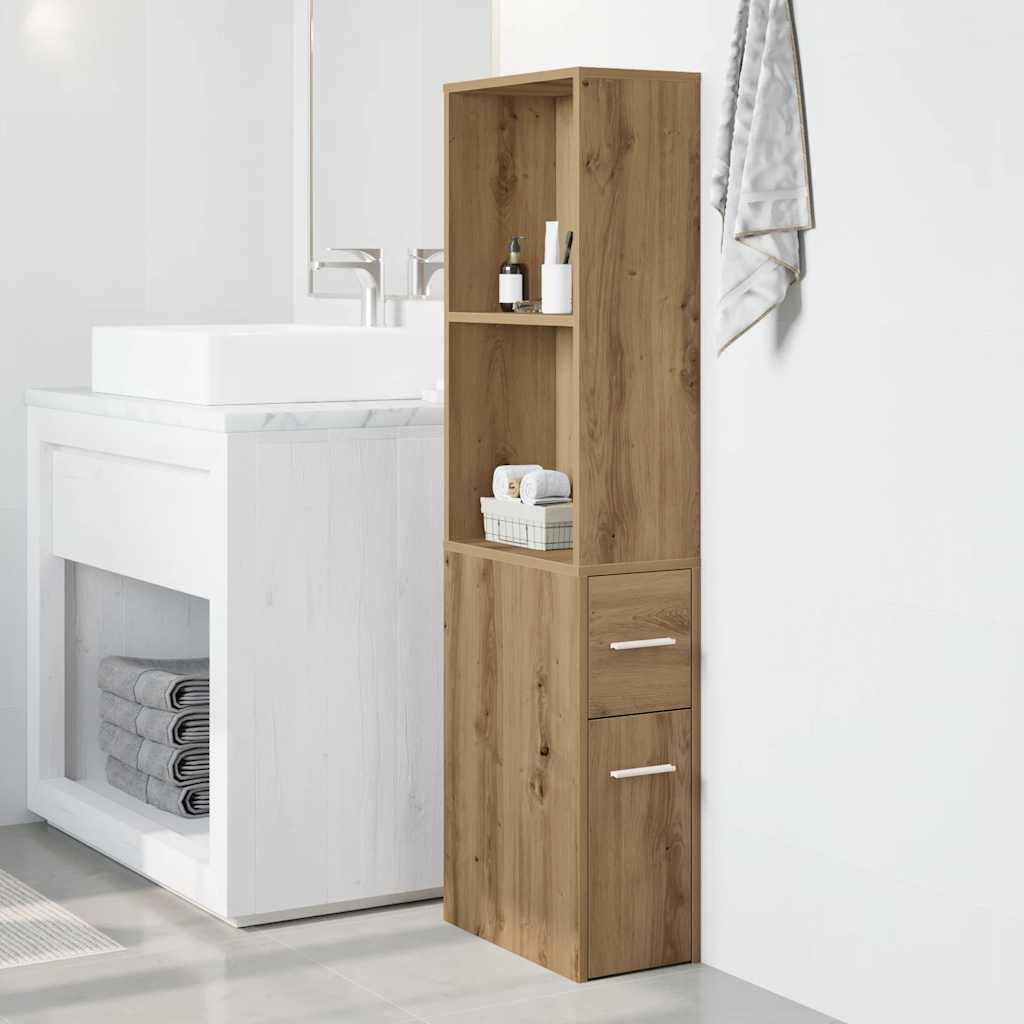 Narrow Bathroom Cupboard with Wheels Artisian Oak Engineered Wood - Style and Chic