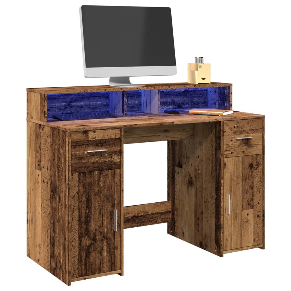 Desk with LED Lights Old Wood 120x55x91 cm Engineered Wood - Direct Imports