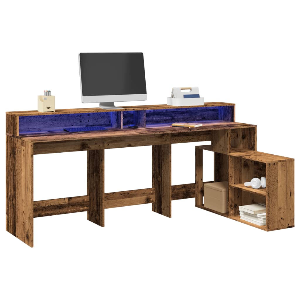 Desk with LED Lights Old Wood 200x104x91 cm Engineered Wood - Merkel Designers