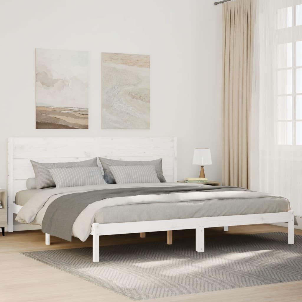 Extra Long Bedframe White 200x210cm Solid Wood - Casper Homes