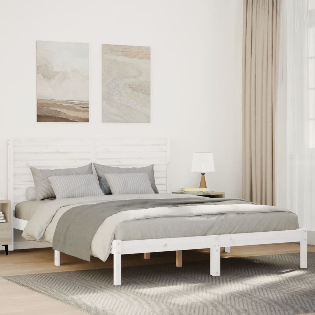 Extra Long Bedframe White 160x210cm Solid Wood - Sid & Sam