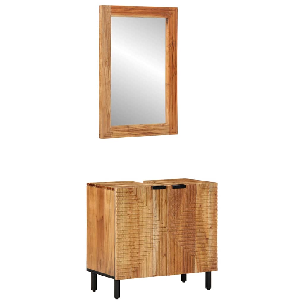 2 Piece Bathroom Furniture Set Brown Solid Wood Acacia - Merlin Deals