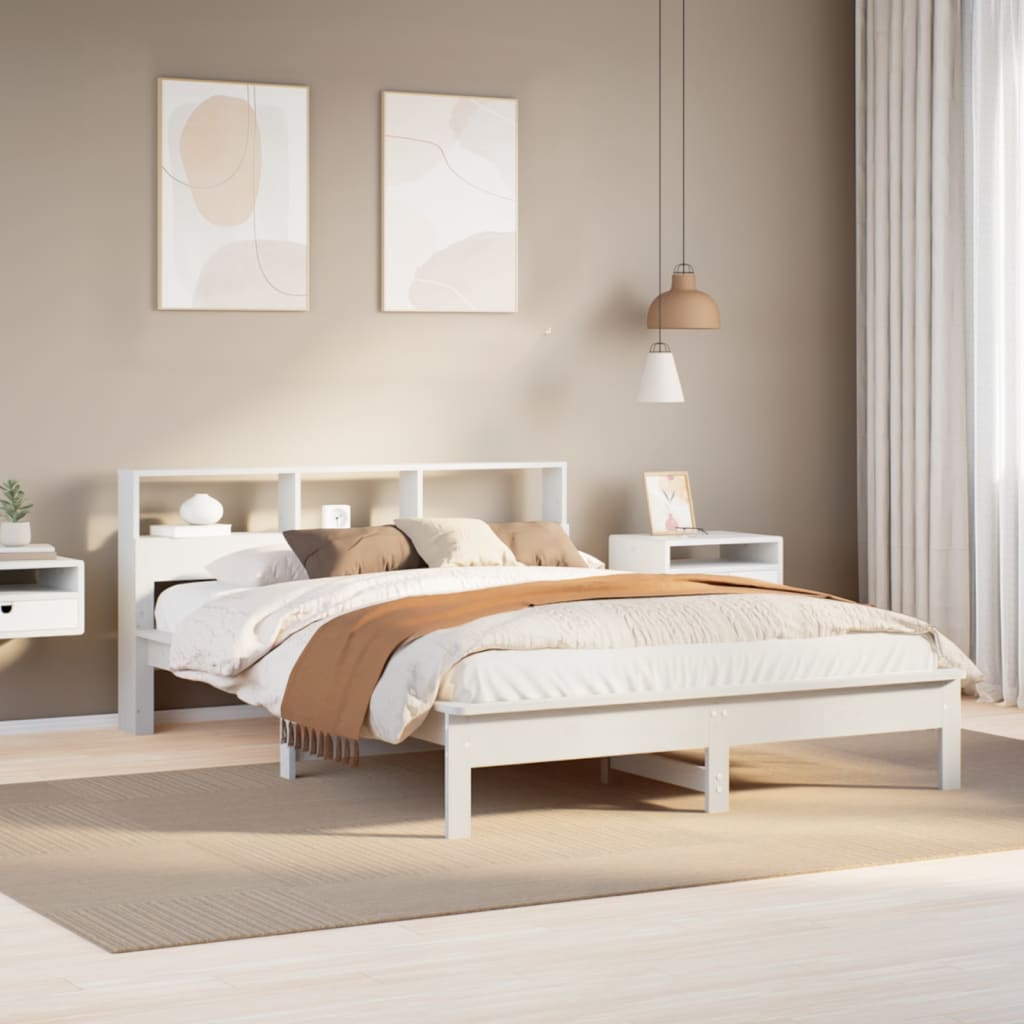 Bedframe White 140x200cm Solid Wood Pine - All Things Good