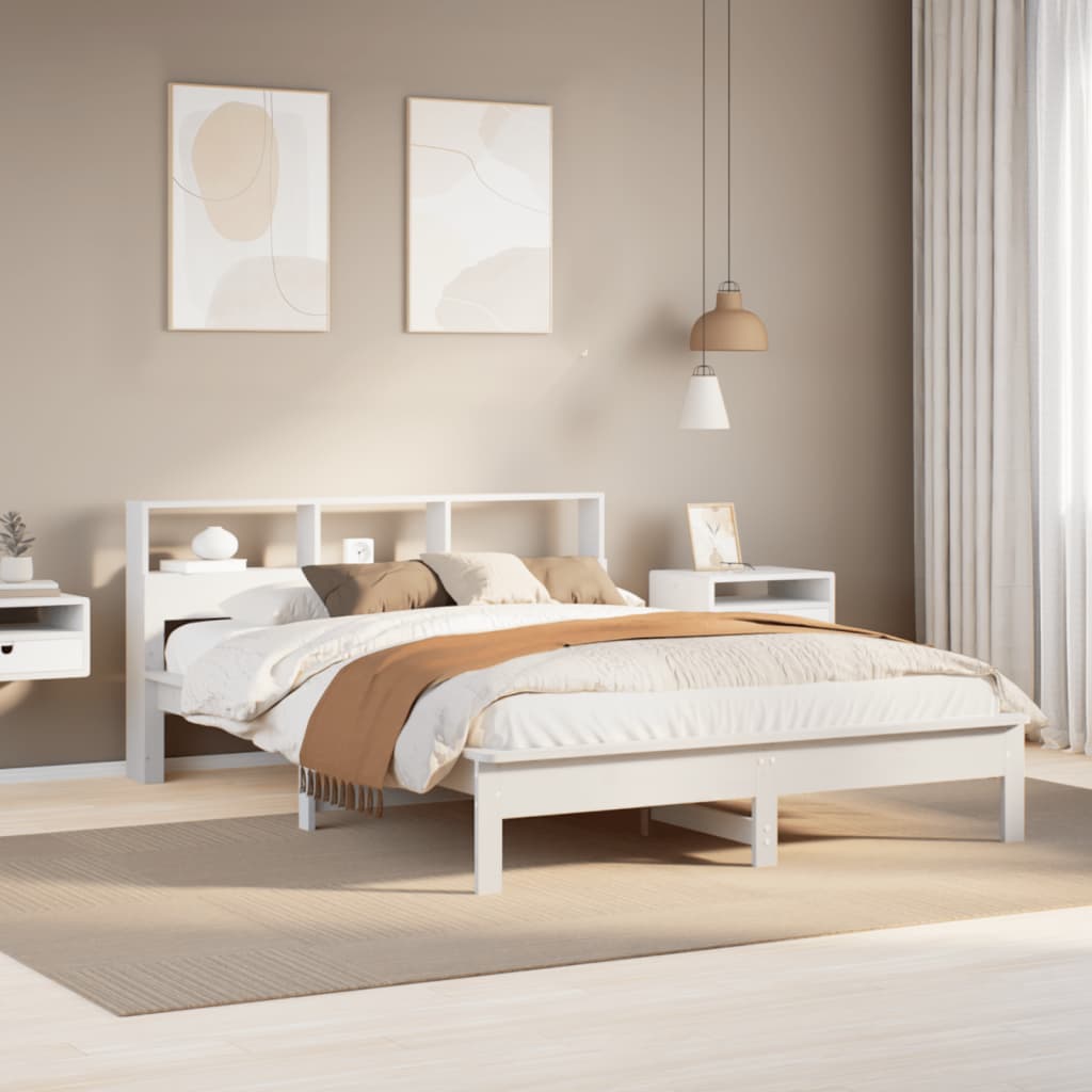 Bedframe White 140x190cm Solid Wood Pine - Discount Dealers