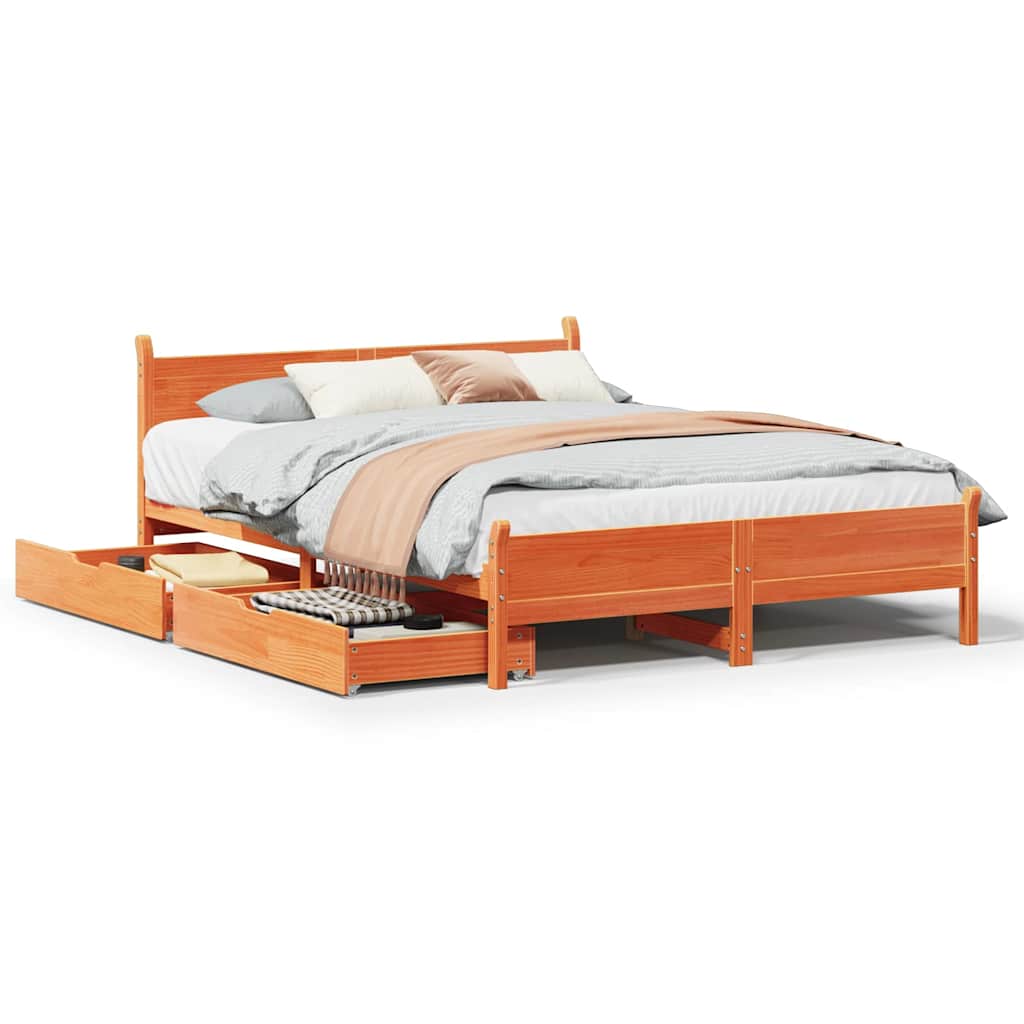 Bedframe Wax Brown 135x190cm Double Solid Wood Pine - Design Hut