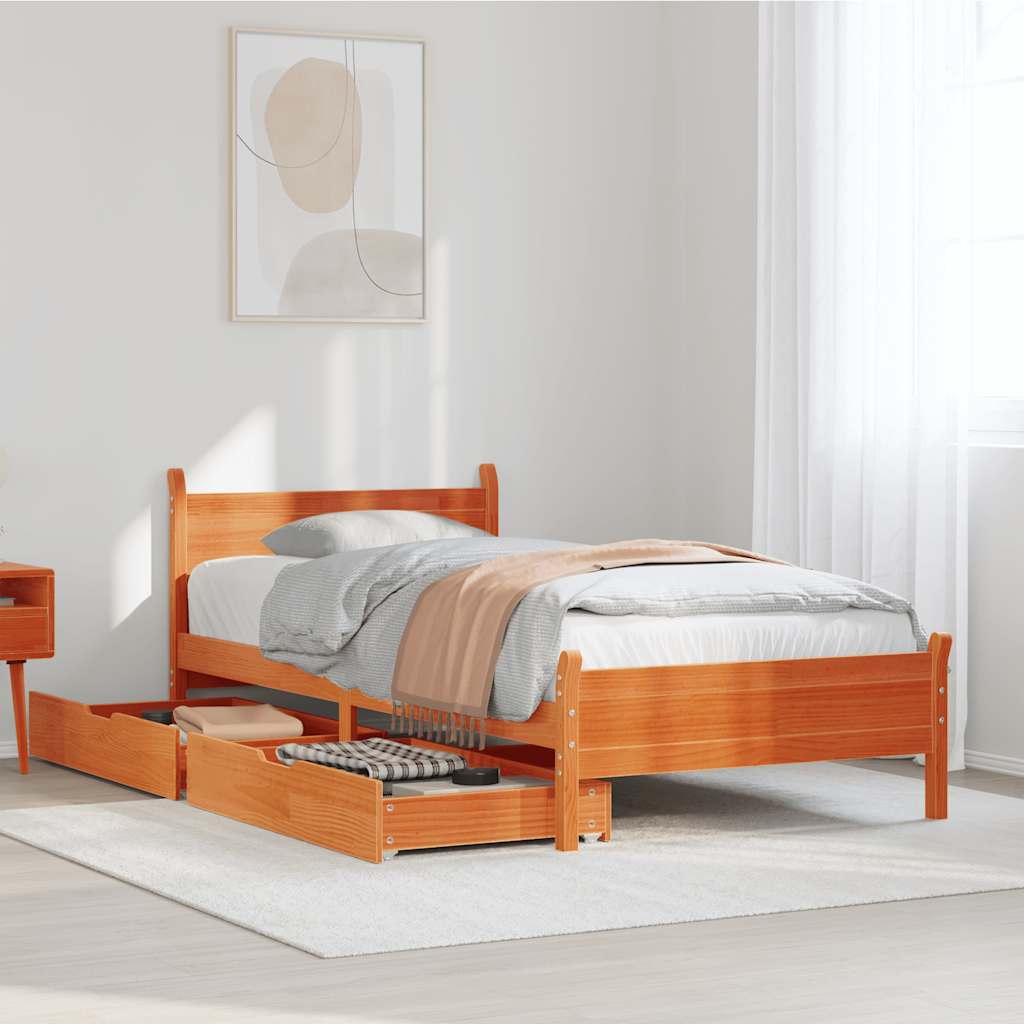 Bedframe Wax Brown 75x190cm Small Single Solid Wood Pine - Merkel Designers