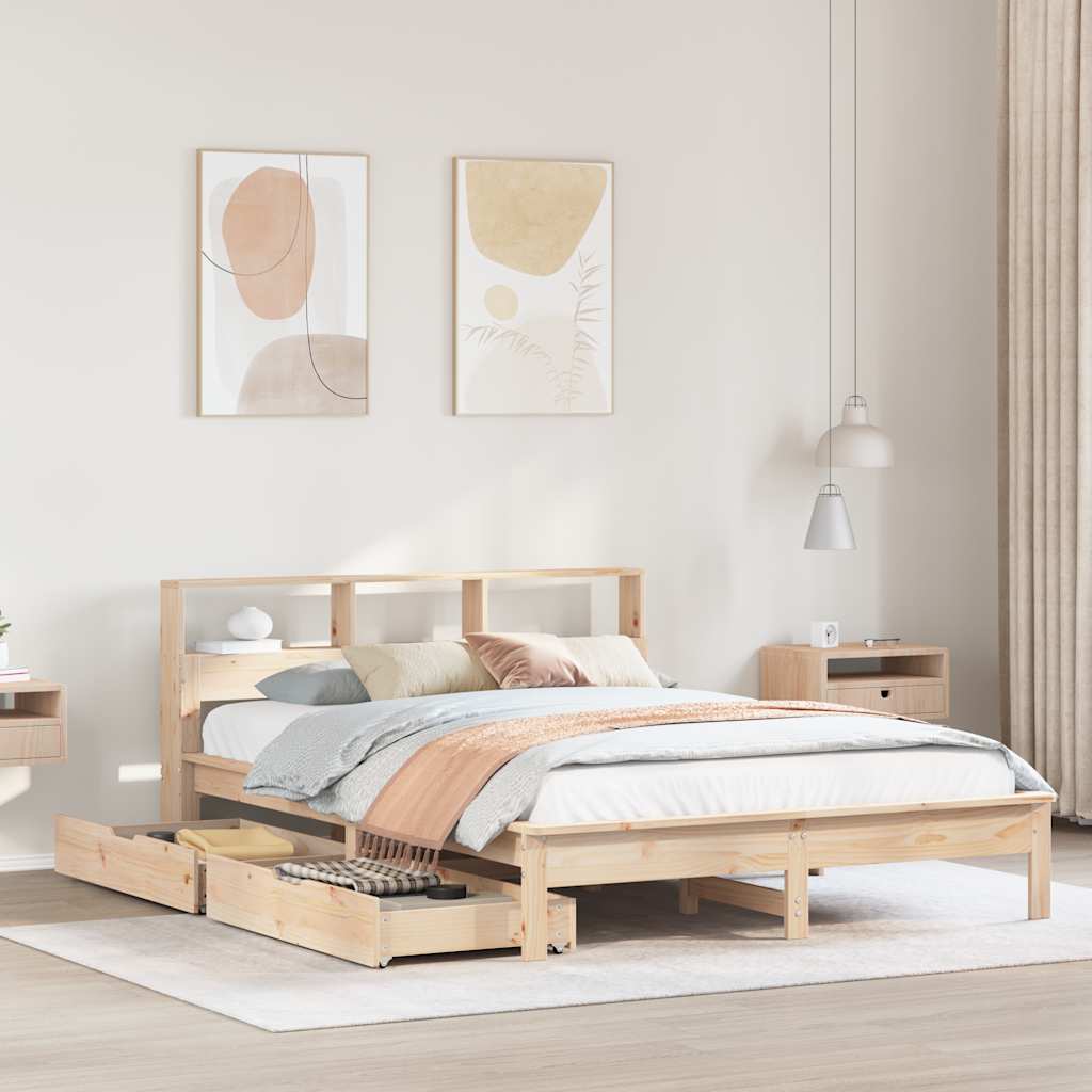 Bookcase Bed 135x190cm Double Solid Wood Pine - Merlin Deals