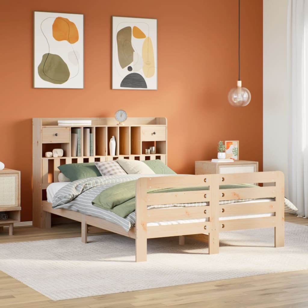 Bookcase Bed 140x200cm Solid Wood Pine - Merlin Deals