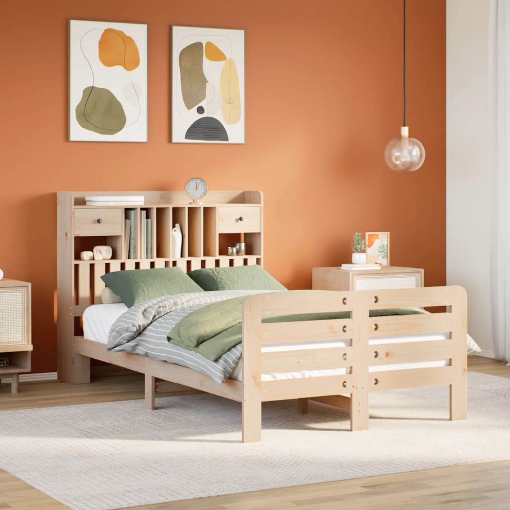 Bookcase Bed 135x190cm Double Solid Wood Pine - Brittle & Co