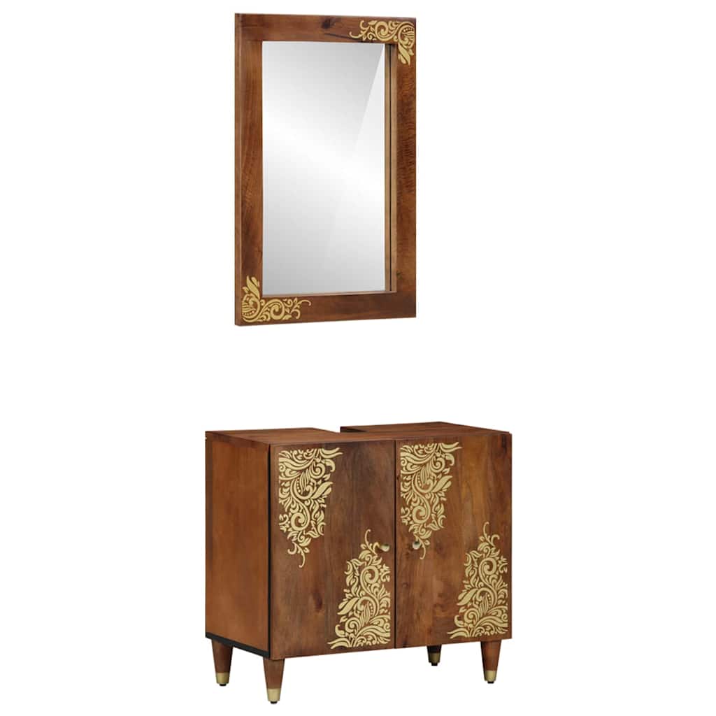 2 Piece Bathroom Furniture Set Solid Rough Wood Mango - Unbeatable Bargains