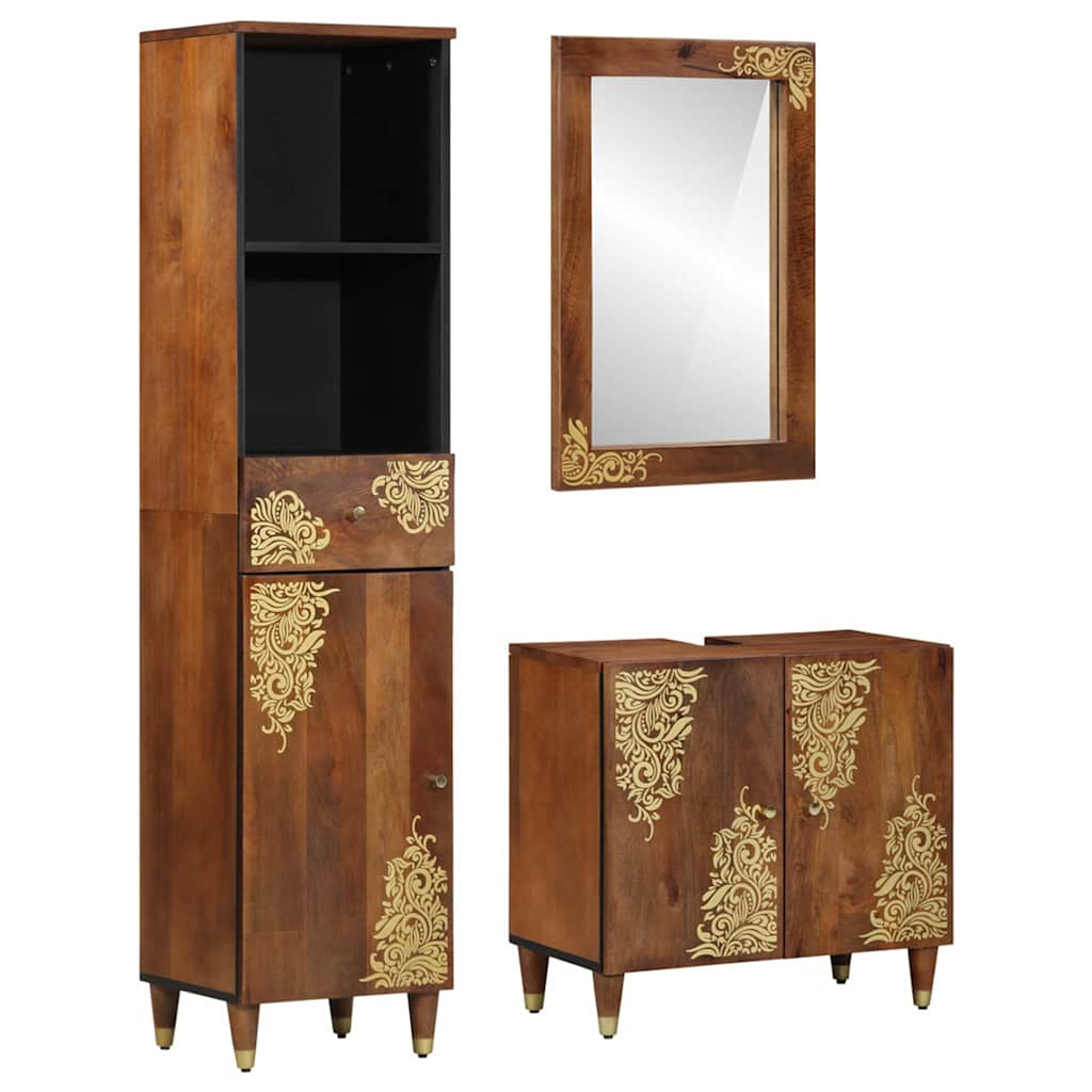3 Piece Bathroom Furniture Set Solid Rough Wood Mango - R and M Furniture