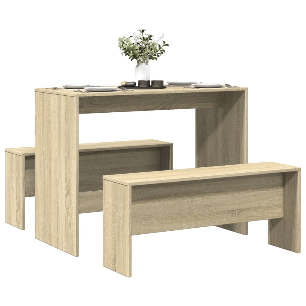 3 Piece Dining Table and Bench set Sonoma Oak Engineered Wood - Decor Base