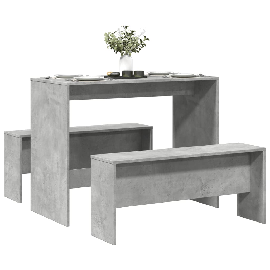 3 Piece Dining Table and Bench set Concrete Grey Engineered Wood - Decor Base