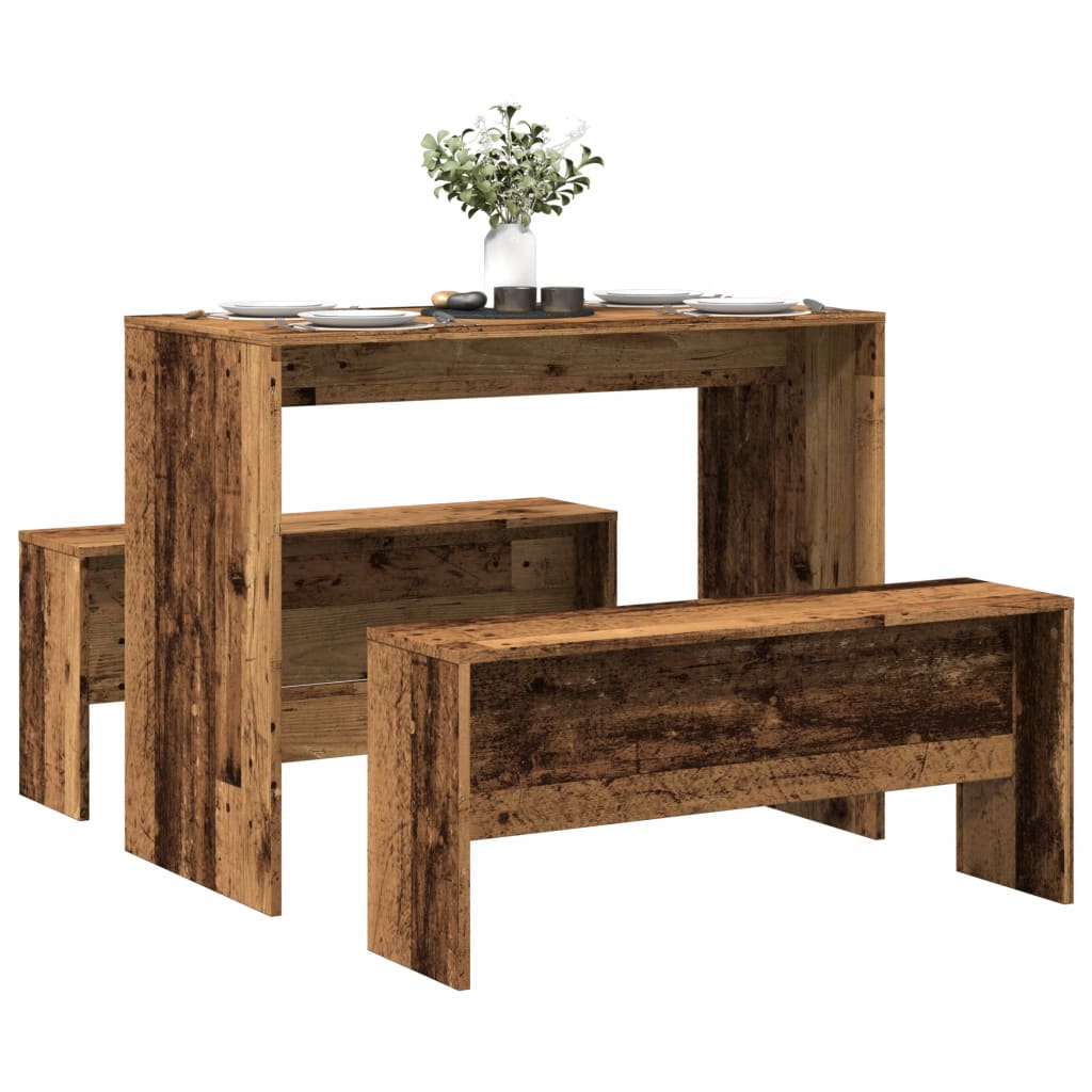 3 Piece Dining Table and Bench set Old Wood Engineered Wood - Merlin Deals