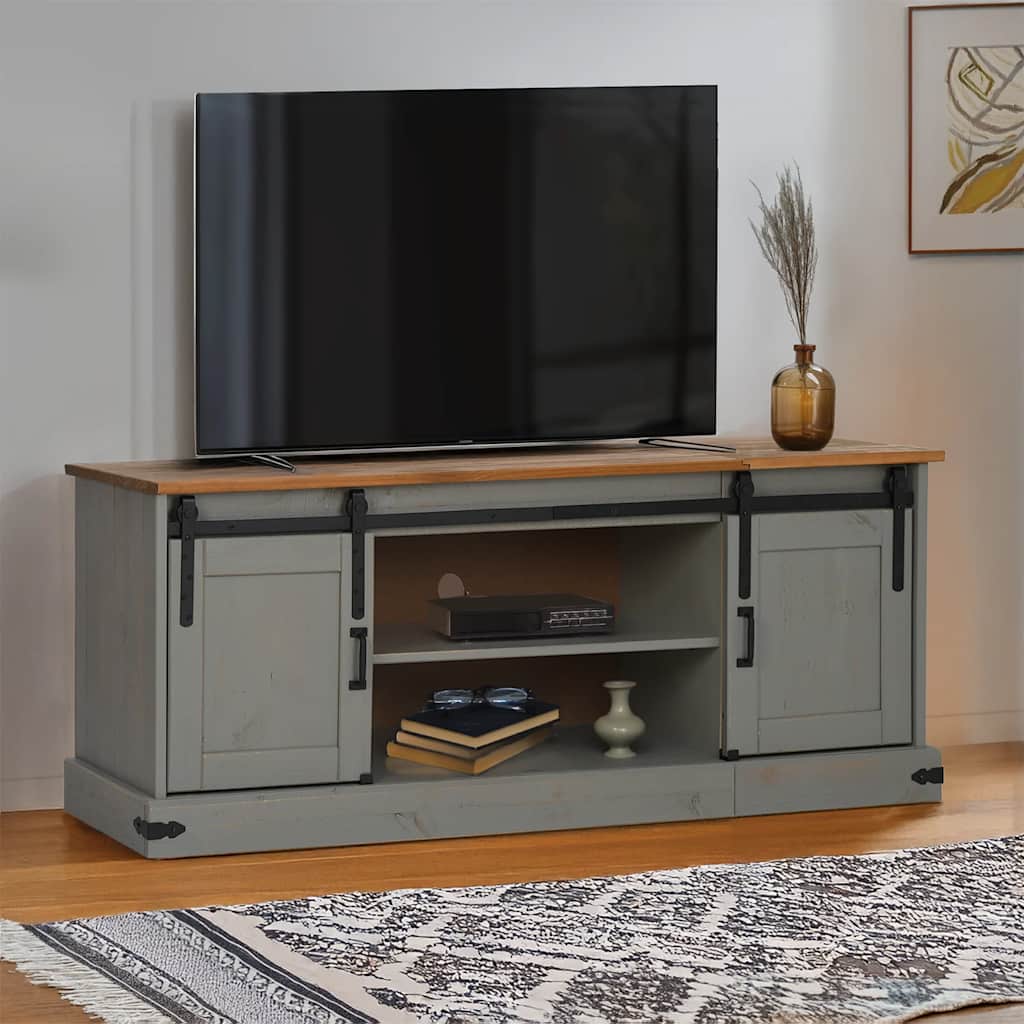 TV Cabinet HALDEN 2 Sliding Doors Grey 150x40x60 cm Solid Wood - R and M Furniture