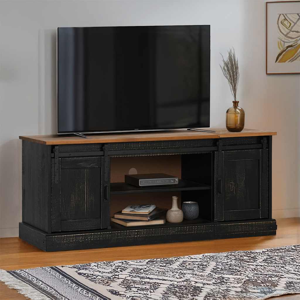 TV Cabinet HALDEN 2 Sliding Doors Black 150x40x60 cm Solid Wood - R and M Furniture