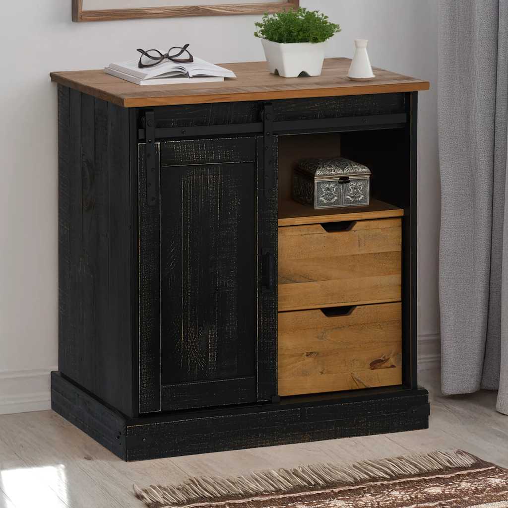 Sideboard HALDEN with Sliding Door Black 80x40x80 cm Solid Wood - Tyrell & Tyrell