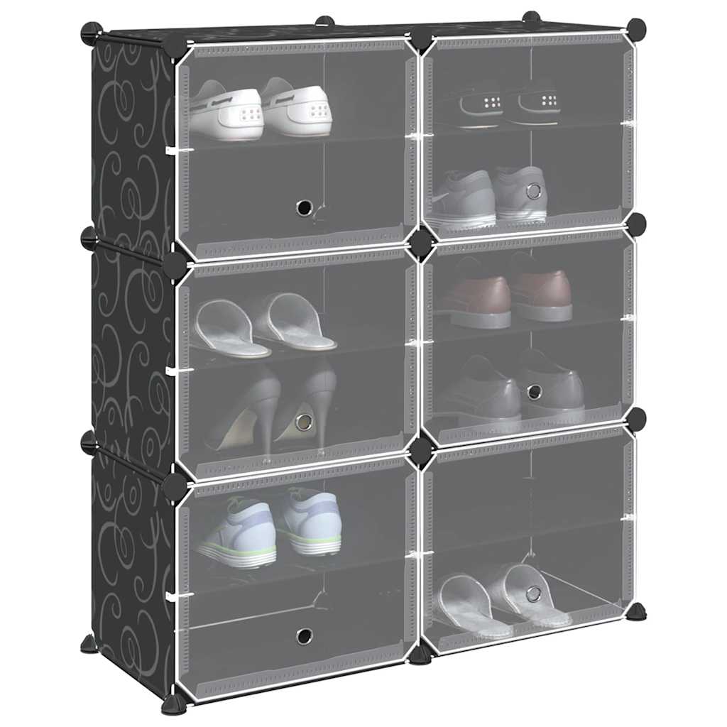 SIMU Medium Storage Cube Organiser with 6 Cubes and Doors Black PP - Sid & Sam