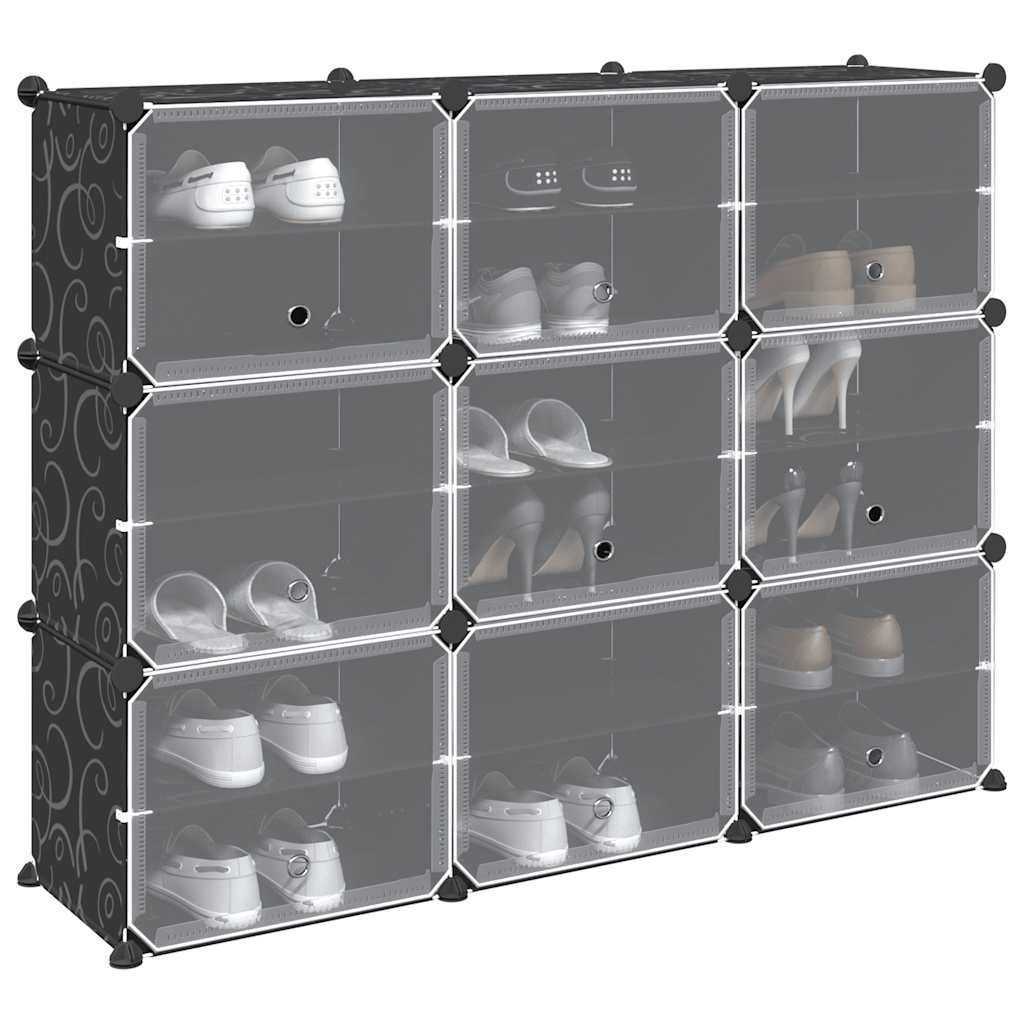 SIMU Large Storage Cube Organiser with 9 Cubes and Doors Black PP - Brittle & Co